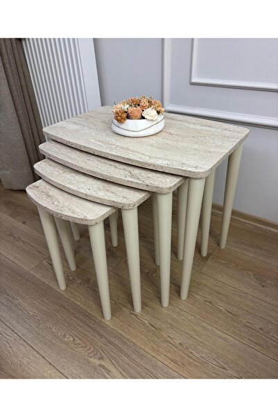 BENİCE HOME Benice Aura Series Traverten 4'lü Zigon Sehpa Takımı, 1. Sınıf, G...