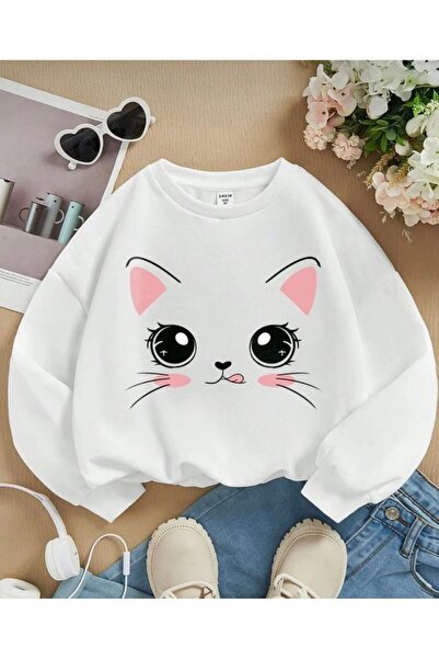 Topçu Sweatshirt kedi baskılı