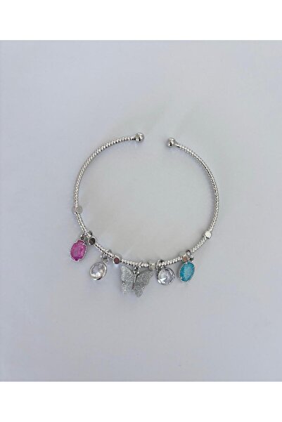 FASHION Silver Adjustable Bracelet with Butterfly Figure Charm and Colorful S...