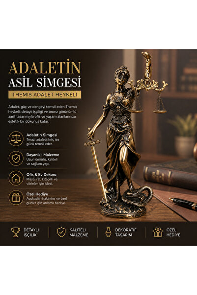 1DepoBu Themis Adalet Heykeli Dekoratif Biblo Terazili Lady Justice Ofis Masa...