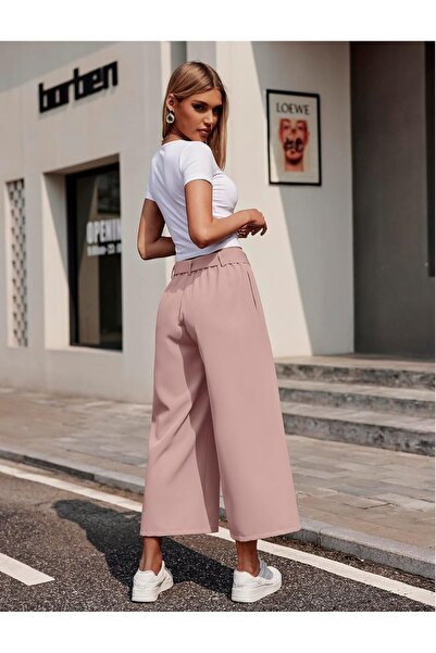 MADE IN CHINA Pantaloni largi Beyove de damă, 7/8, de vară, cu talie înaltă, eleganți, stil business, evazați, cu dungi, tip palazzo.