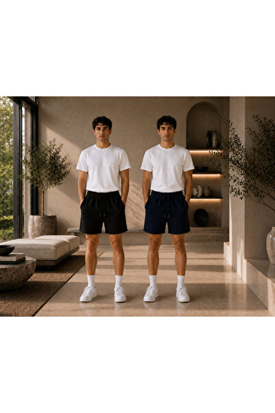 ADR MODA Men's Loose Fit 2-Piece Shorts Black-Navy Blue Summer Casual Shorts