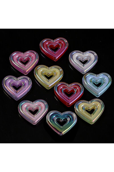 Choice1 Mixed 10pcs/lot Acrylic Hollow Beads Colorful Heart Shaped Spacer Bea...