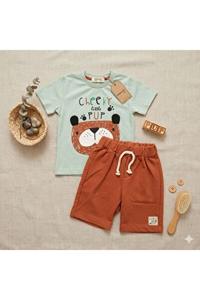 Victorino Set Vară copii "Cheeky Pup" – Tricou Mentă cu Cățeluș și Pantaloni ...