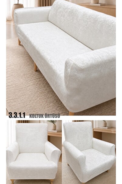 uzhanem Koltuk Örtüsü Kadife Koltuk Kılıfı Takımı 3.3.1.1 Sofa Cover leke tutmaz