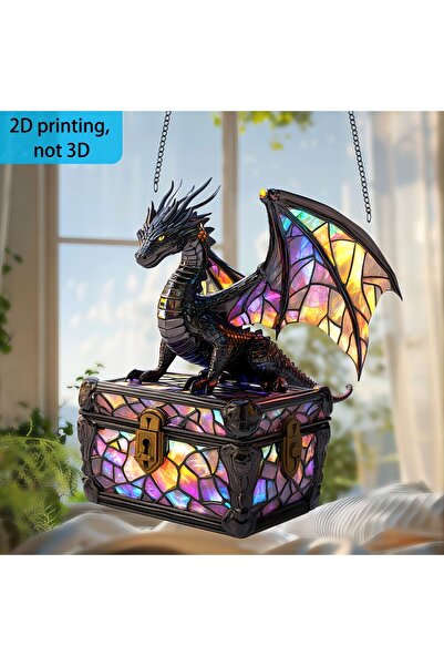 Choice ZX-55 1pc, 2D Flat Print, Dragon Suncatcher Guarding Treasure, Decorat...