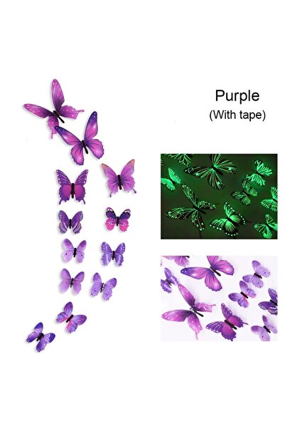 Choice9 12PCS Purple 12-48PCS Luminous Butterfly Wall Stickers Living Room Bu...