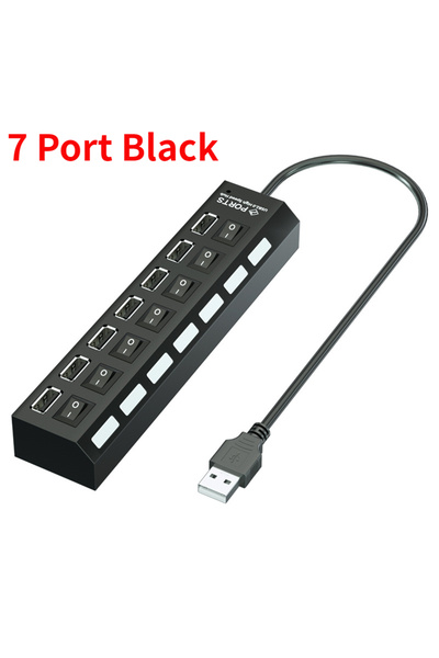 Choice1 موزع USB 2.0 أسود بـ 7 منافذ مع مفتاح تشغيل/إيقاف، موسع متعدد المنافذ...