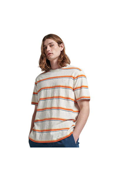 SUPERDRY Mens Short-Sleeve T-Shirt: Organic Cotton Vintage Textured Stripe T-...