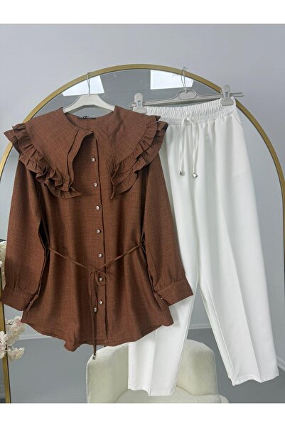 VOLT CLOTHİNG Set pantaloni tunică cu șireturi și guler cu volane