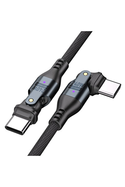 Choice كابل بيانات USB-C إلى Type-C أسود بطول 1 متر، 180 درجة، 240 واط، PD3.1...