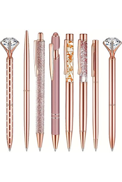 Choice1 8Pcs set A 8pcs Rose Golden Ballpoint Pen Set - Stylish Metal Pens wi...