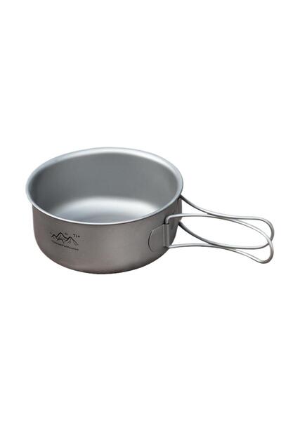Choice Silvery Folding Handle Titanium Camping Pot Lightweight Cookware For S...