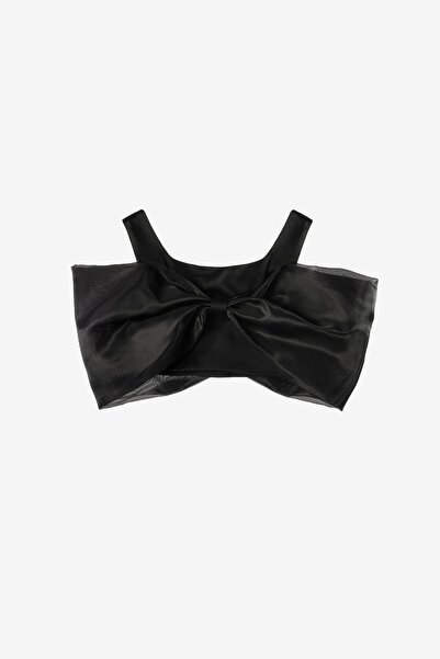 Le Mabelle Black Big Bow Crop Blouse for Girls - Edith