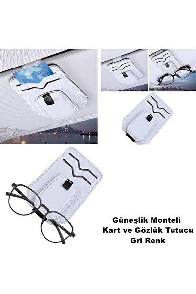 Araç İçin Deri Mıknatıslı Gözlük Tutucu ve Kart Tutucu Gri Renk – Güneşlik Üzeri Geçme Organizer