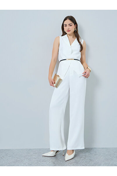 Styli White Belted Waistcoat Vest Top and Wide-leg Pants Co-Ords