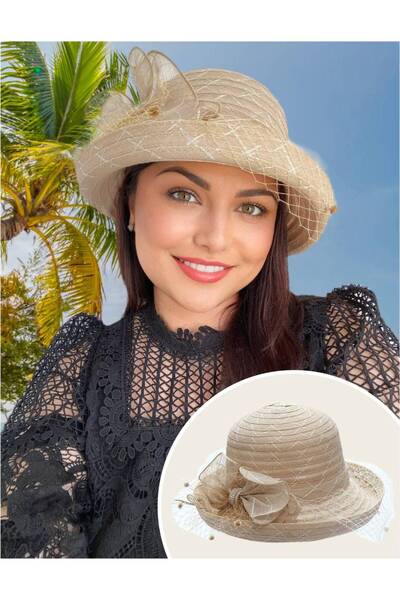Confortino Luxury women's organza hat with veil - ONE size, ADJUSTABLE