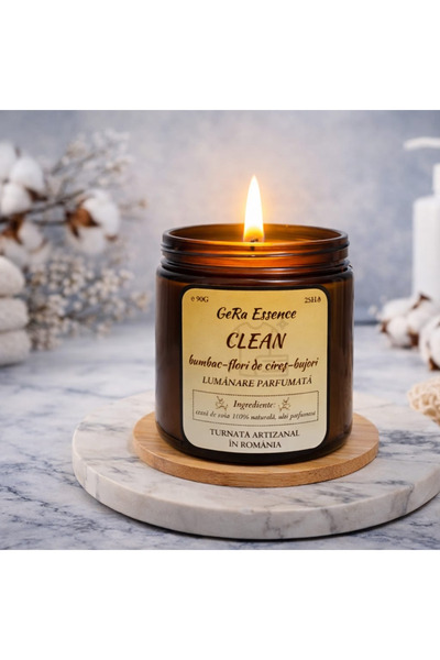 GeRa Essence Lumanare parfumata din soia, Clean - Bumbac, Flori de cires, Buj...