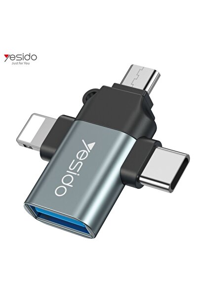Yesido Αντάπτορας GS15 3-in-1 Lightning/Micro USB/Type-C σε USB Γκρι