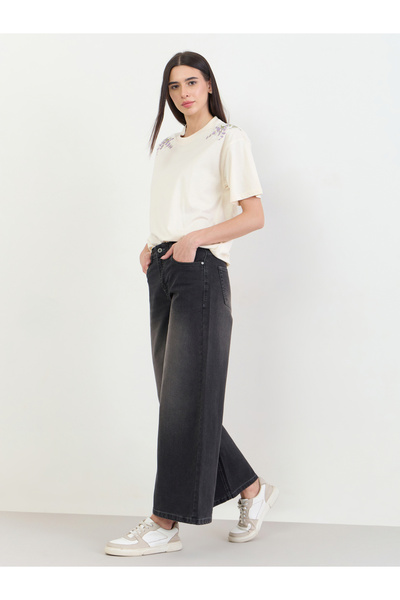 Styli Women Charcoal Wide Leg Jeans
