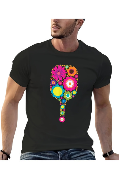 Chic Bloom تي شيرت بنمط زهور على شكل مضرب