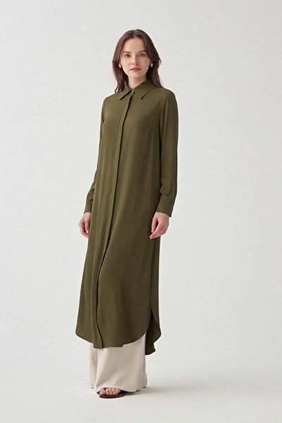 ALLDAY Khaki-Long Shirt with Hidden Placket