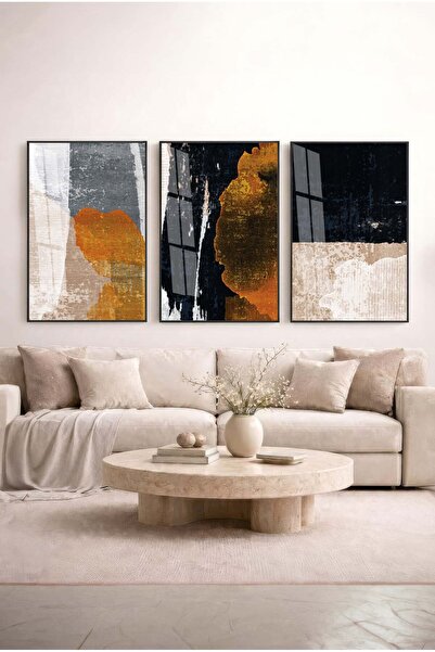 Zevahir Mobilya Dekorasyon Volcanic Breeze and Burnt Orange Toned 3-Piece Gla...