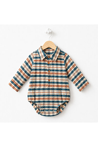 For My Baby Erkek Bebek %100 Pamuk Ekose Gömlek Yaka Body