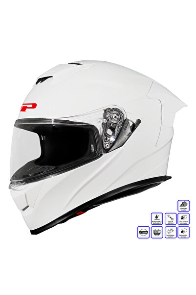 GP KOMPOZİT MKS008-PW Yarış Spoiler Güneş Vizörlü Şeffaf Full Face Motosiklet...