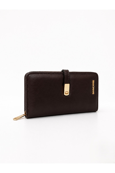 Sanmorris Women's Faux Leather Wallet with Gold Buckle and Phone Compartment