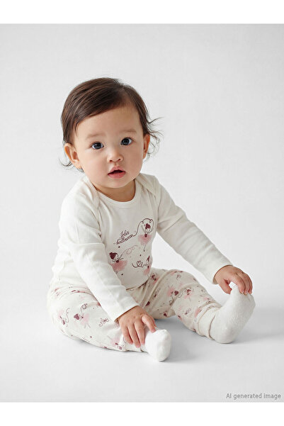 LC Waikiki Trendlucky Baby Girl Snap-On Bodysuit and Leggings with Printed Di...