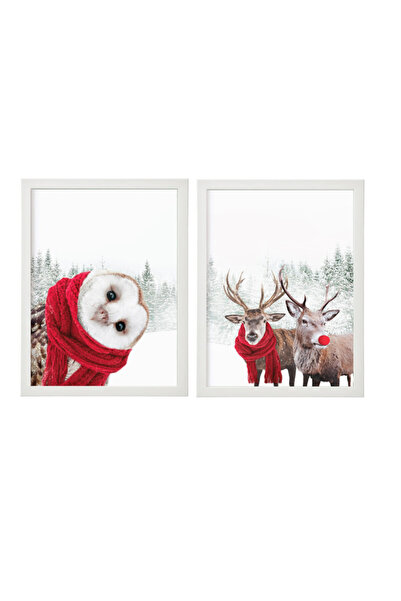 Boomah Accessories Set of 2, Owl and Deer Winter Wall Art Poster with Frame 3...