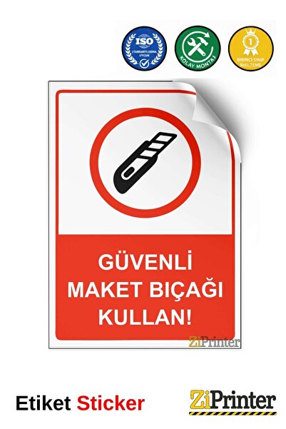 ZiPrinter استخدم سكين الماكيت الآمن! ملصق لافتة تحذيرية isg مقاس 70x100 سم