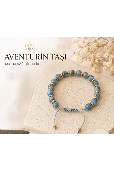 VİONEA Blue Aventurine Natural Stone Macrame Knitted Bracelet Sphere Cut