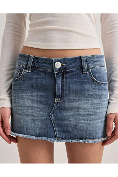 Messy Girls Dark Denim Skirt with Front Pocket Detail