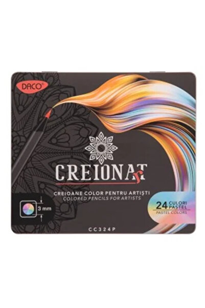 Daco Creioane Colorate 24 CULORI PASTEL in cutie metalica