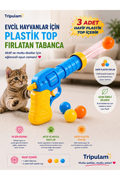 TRİPULAM Evcil Hayvan 3 Toplu Kedi Oyun Tabancası | Top Fırlatan Tabanca İnte...