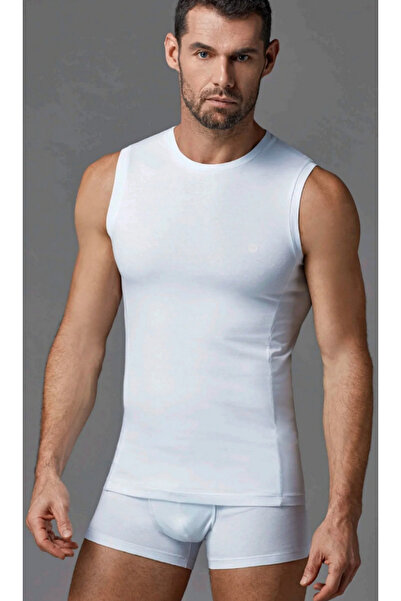 Dagi D5090 Erkek Beyaz Compact Pamuklu Kolsuz Fanila Slim Fit Bisiklet Yaka T...