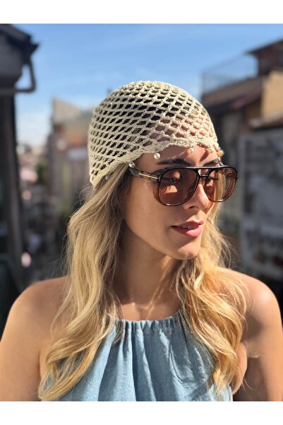 gingillo aksesuar Krem İncili Örgü Saç Filesi Bere