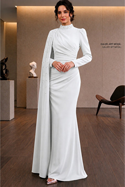 PERADO Cape Pearl Detailed Dress Evening Gown
