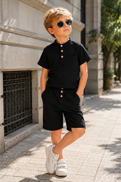 mini kanka Modern Cut Boys' Summer Muslin Shorts Set 100% Natural Cotton 3-6 ...