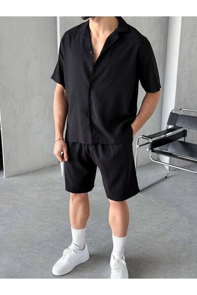 perasttesktil Men's Short Sleeve Apaş Collar Shirt