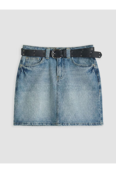 LC Waikiki Rmz Gi̇yi̇m Farkiyla Belted Mini Jean Skirt