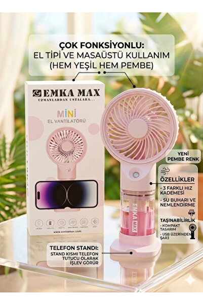 BESTTOYS Sulu Spreyli Mini El Vantilatörü - USB Şarjlı Masaüstü Standlı Soğut...