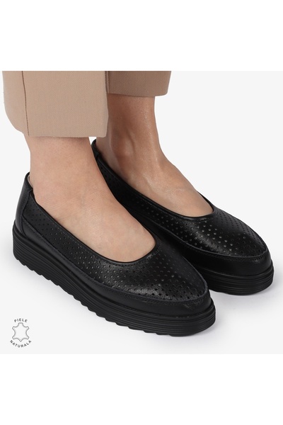 ANGEL BLUE Balerini de damă din piele naturală cu talpă groasă LF0172 NEGRU