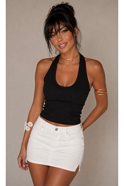 Be Best Women's Black U-Neck Backless Blouse Be411