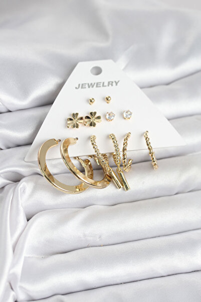 Generic Brand Brass Gold Color 6 Pairs Women's Earring Set 5886