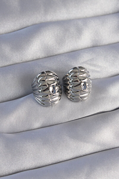 ETC Brass Silver Color Serrated Minimal Curved Design Earrings 5886 - Miyng66...