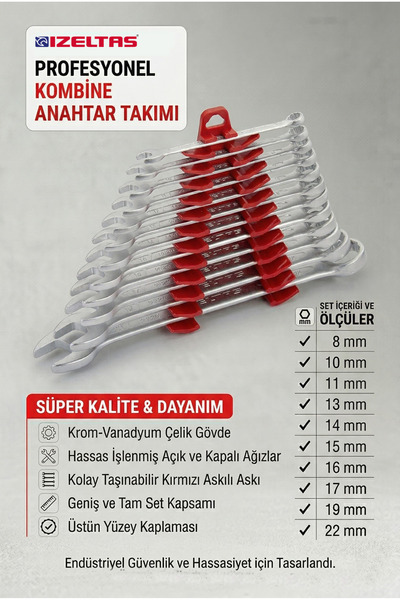 İzeltaş 12 Parça Kombine Anahtar Takımı Kısa Boy