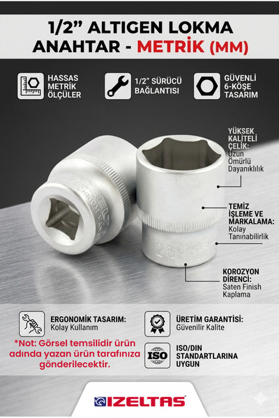 İzeltaş 1/2" 18mm Altı Köşe Lokma Anahtar